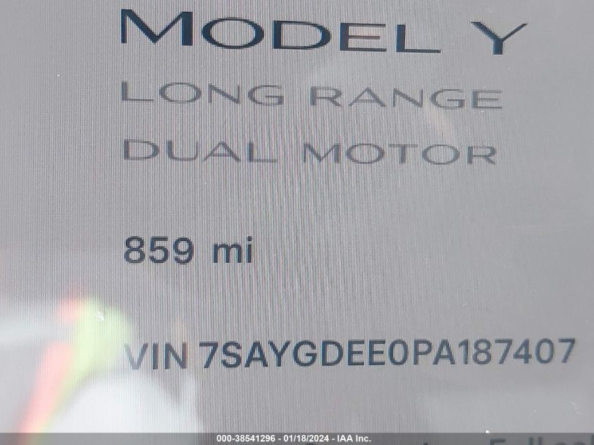 2023 TESLA MODEL Y AWD/LONG RANGE DUAL MOTOR ALL-WHEEL DRIVE - 7SAYGDEE0PA187407