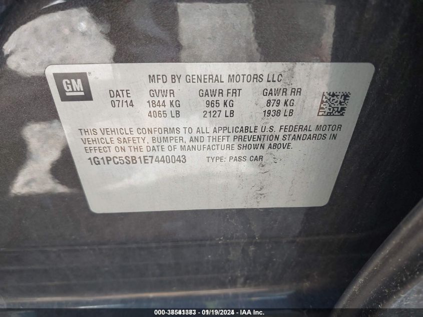 2014 CHEVROLET CRUZE 1LT AUTO - 1G1PC5SB1E7440043