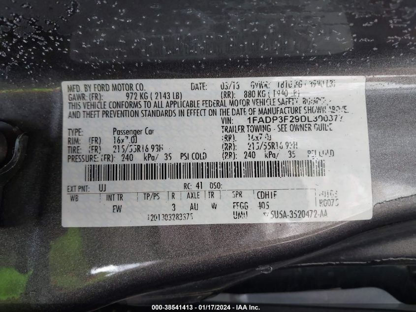 2013 FORD FOCUS SE - 1FADP3F29DL300377