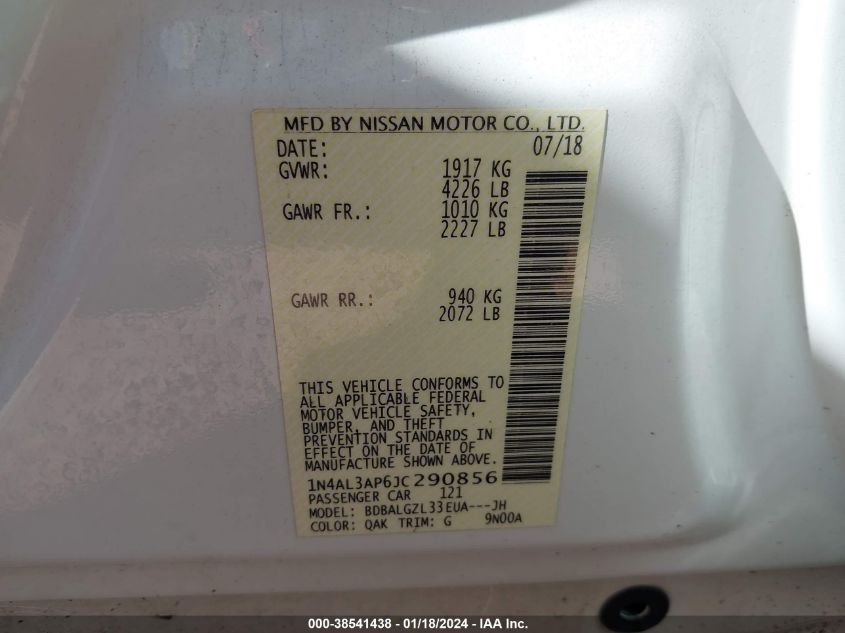 2018 NISSAN ALTIMA 2.5 S - 1N4AL3AP6JC290856