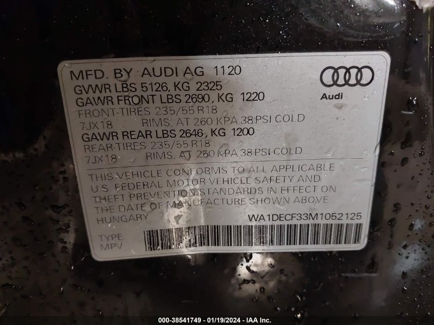2021 AUDI Q3 PREMIUM S LINE 45 - WA1DECF33M1052125