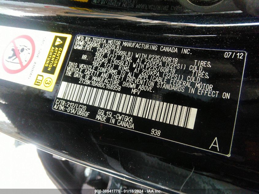 2013 LEXUS RX 350 - 2T2BK1BA8DC168958