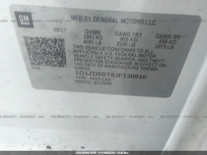 2018 CHEVROLET MALIBU LT - 1G1ZD5ST8JF130910