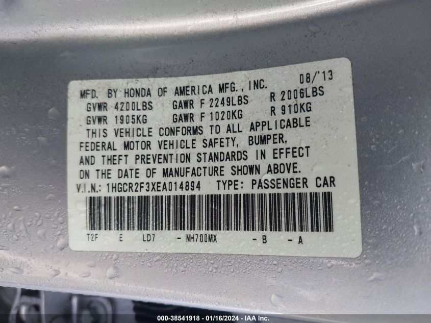 2014 HONDA ACCORD LX - 1HGCR2F3XEA014894