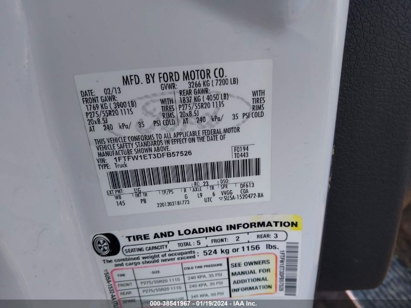 2013 FORD F-150 PLATINUM - 1FTFW1ET3DFB57526