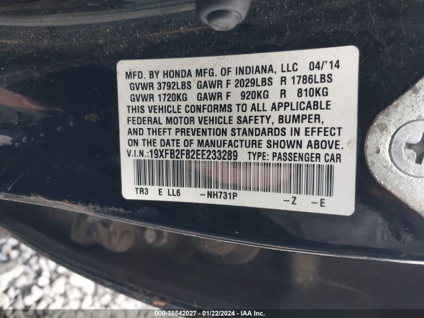 2014 HONDA CIVIC EX - 19XFB2F82EE233289