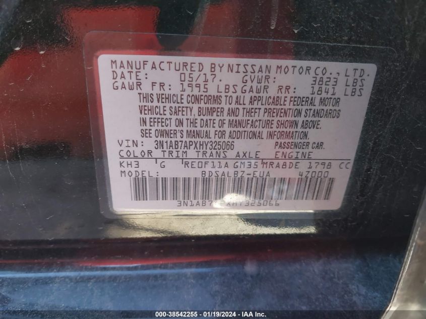 2017 NISSAN SENTRA S - 3N1AB7APXHY325066