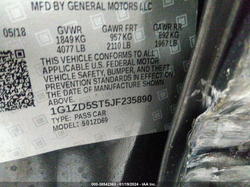 2018 CHEVROLET MALIBU LT - 1G1ZD5ST5JF235890