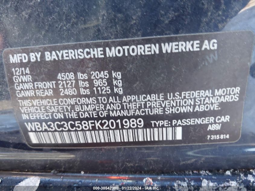 2015 BMW 320I XDRIVE - WBA3C3C58FK201989