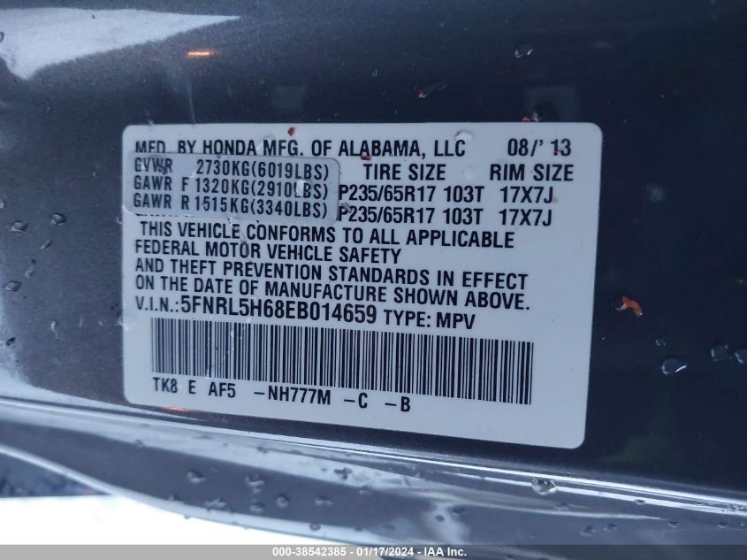 2014 HONDA ODYSSEY EX-L - 5FNRL5H68EB014659