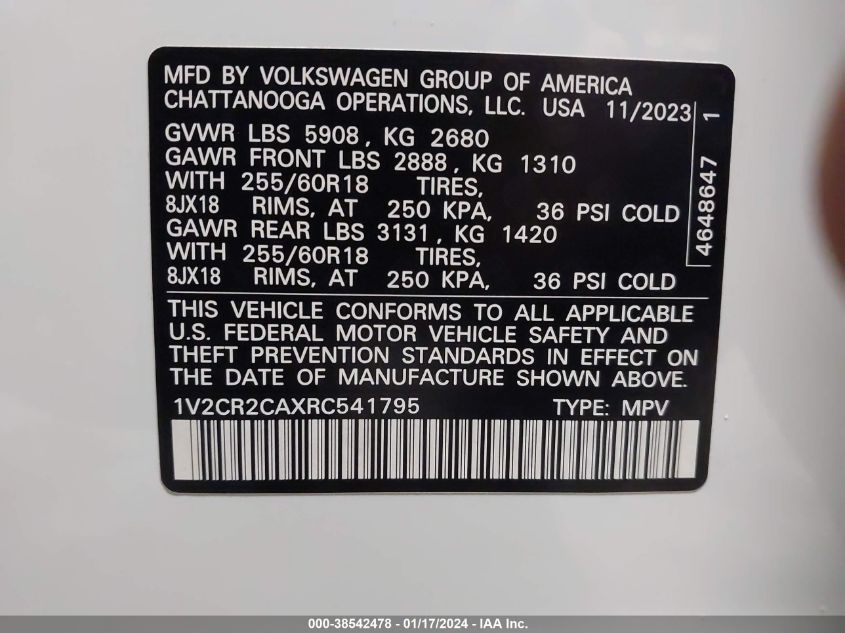 2024 VOLKSWAGEN ATLAS PEAK EDITION SE - 1V2CR2CAXRC541795