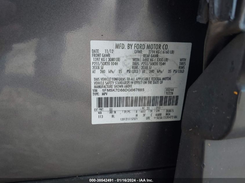 2013 FORD EXPLORER XLT - 1FM5K7D88DGB67885