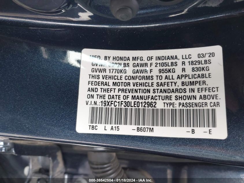 2020 HONDA CIVIC EX - 19XFC1F30LE012962