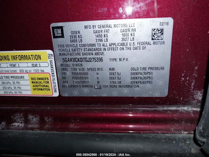 2016 BUICK ENCLAVE - 5GAKVCKD7GJ275396