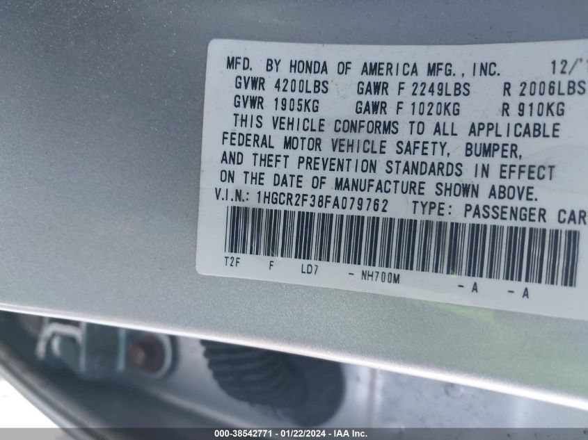 2015 HONDA ACCORD LX - 1HGCR2F38FA079762