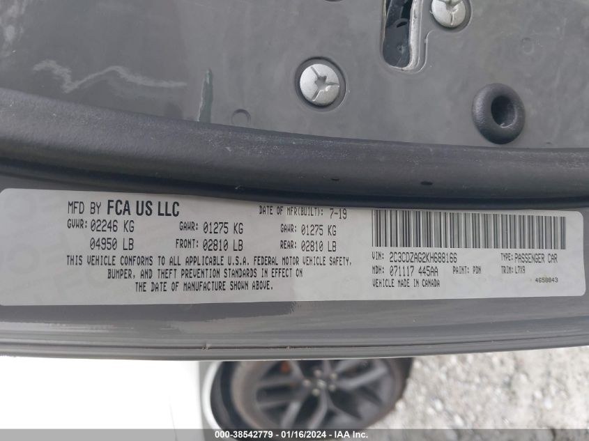 2019 DODGE CHALLENGER SXT - 2C3CDZAG2KH688166