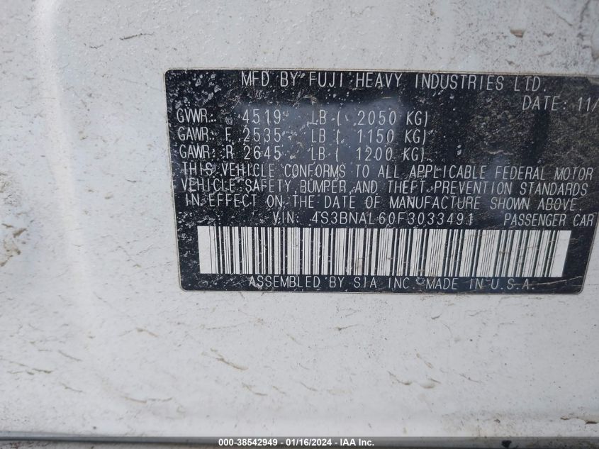 2015 SUBARU LEGACY 2.5I LIMITED - 4S3BNAL60F3033491