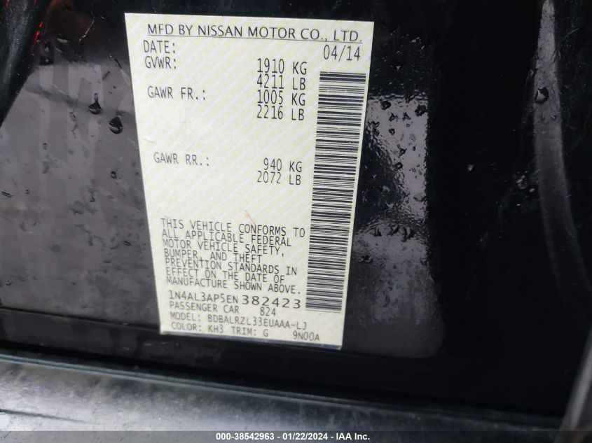 2014 NISSAN ALTIMA 2.5/S/SV/SL - 1N4AL3AP5EN382423