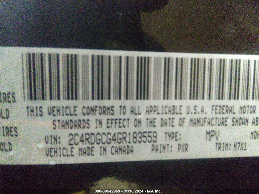 2016 DODGE GRAND CARAVAN SXT - 2C4RDGCG4GR183559