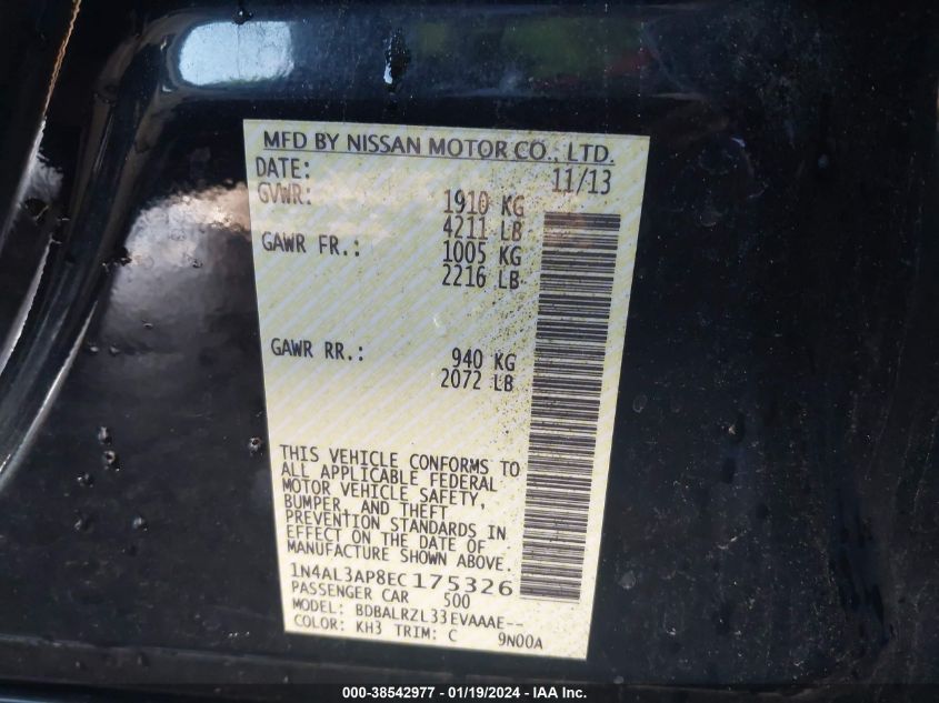 2014 NISSAN ALTIMA 2.5 S - 1N4AL3AP8EC175326