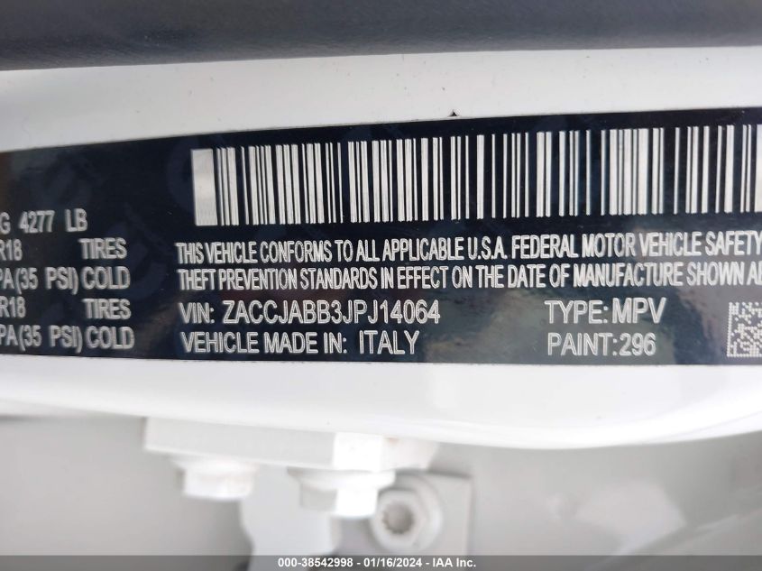 2018 JEEP RENEGADE LATITUDE FWD - ZACCJABB3JPJ14064
