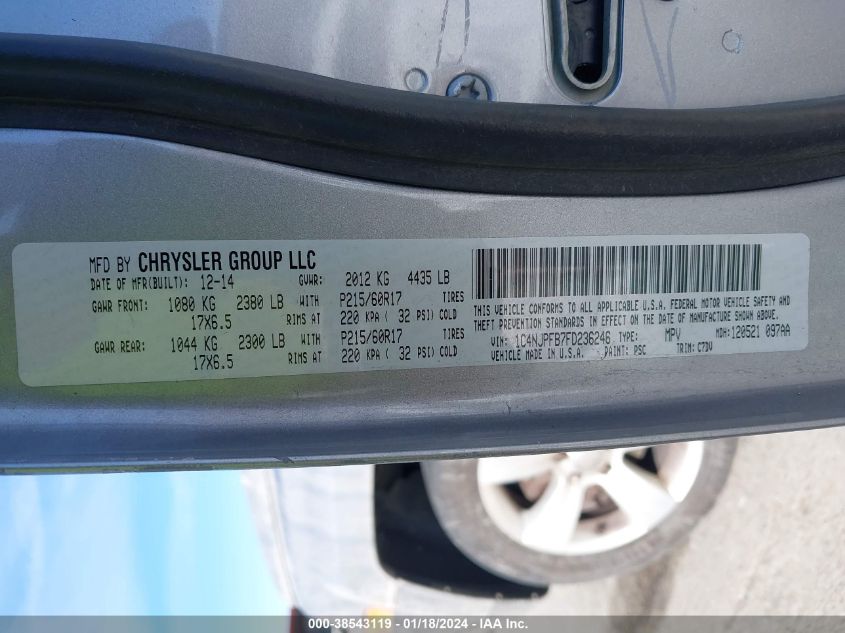 2015 JEEP PATRIOT LATITUDE - 1C4NJPFB7FD236246