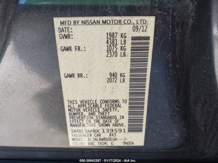 2013 NISSAN ALTIMA 3.5S/3.5SV/3.5SL - 1N4BL3AP8DC139591