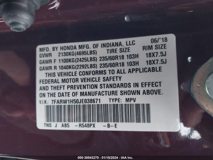 2018 HONDA CR-V EX - 7FARW1H50JE038671