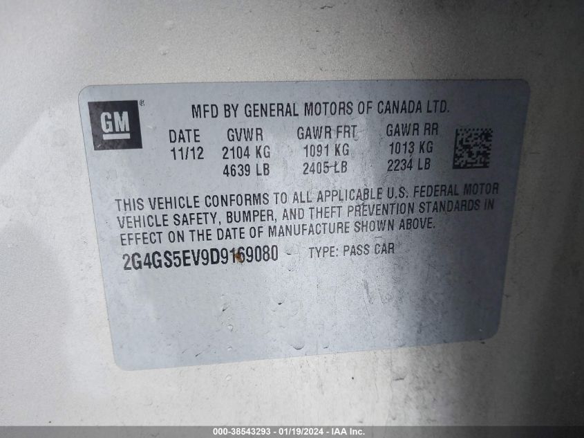 2013 BUICK REGAL TURBO - PREMIUM 1 - 2G4GS5EV9D9169080