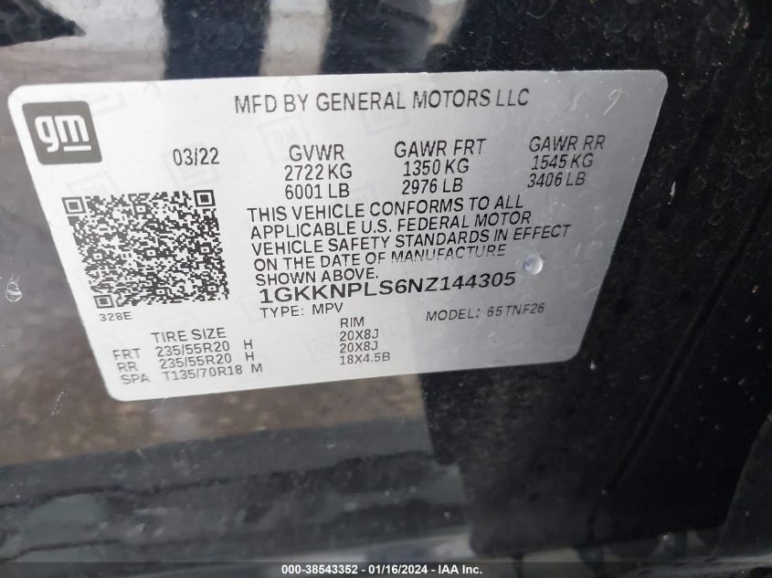 2022 GMC ACADIA FWD DENALI - 1GKKNPLS6NZ144305