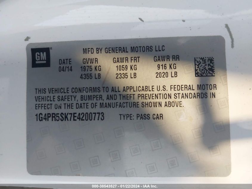 2014 BUICK VERANO CONVENIENCE GROUP - 1G4PR5SK7E4200773