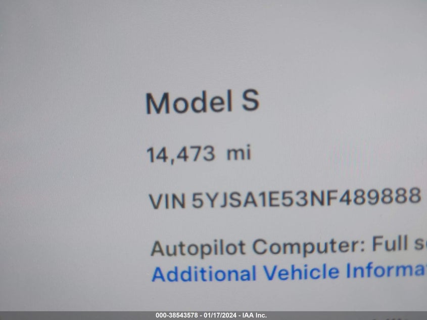 VIN 5YJSA1E53NF489888 2022 TESLA MODEL S