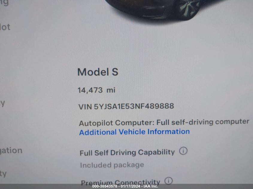 VIN 5YJSA1E53NF489888 2022 TESLA MODEL S