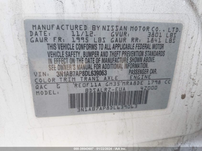 2013 NISSAN SENTRA S/SV/SR/SL - 3N1AB7AP8DL639063