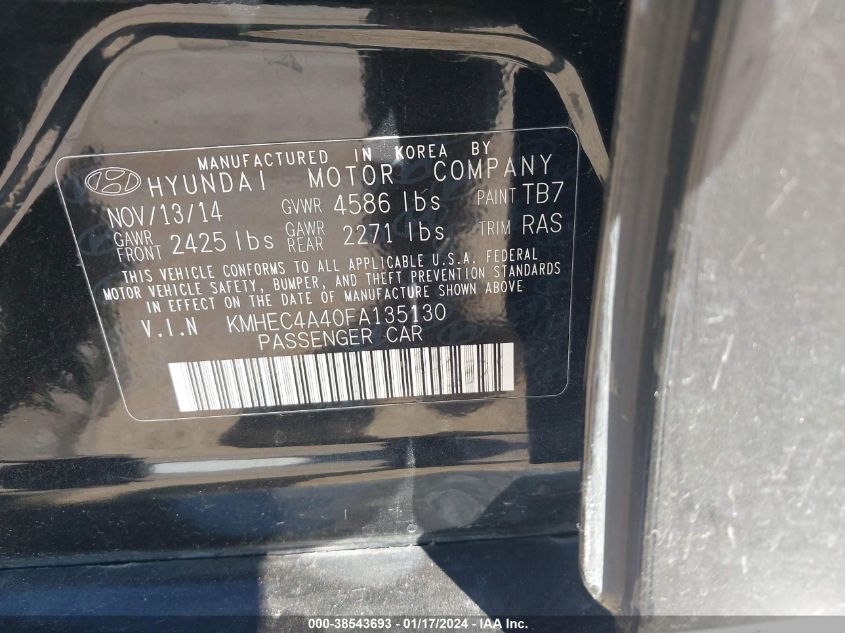 2015 HYUNDAI SONATA HYBRID HYBRID/LIMITED - KMHEC4A40FA135130