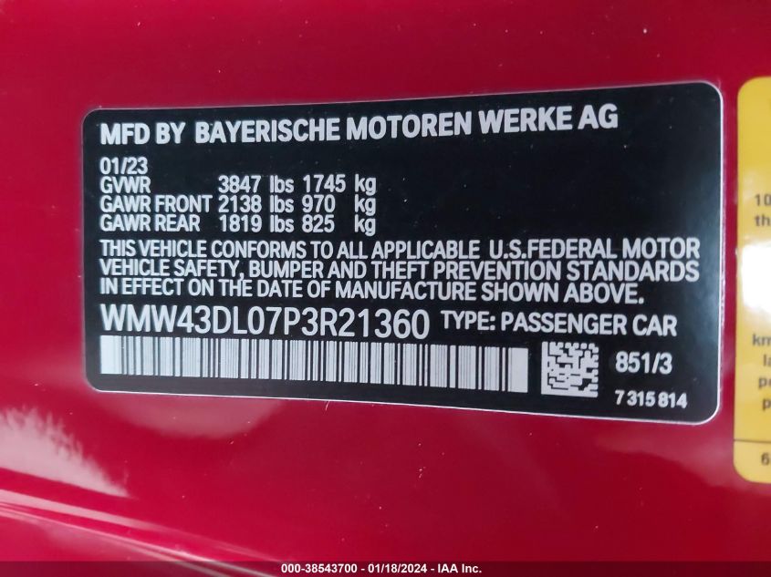 2023 MINI CONVERTIBLE COOPER S WMW43DL07P3R21360