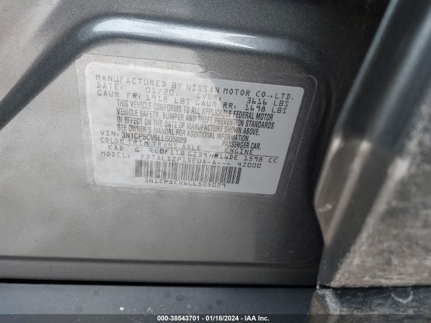 2020 NISSAN KICKS SV XTRONIC CVT - 3N1CP5CV6LL505029