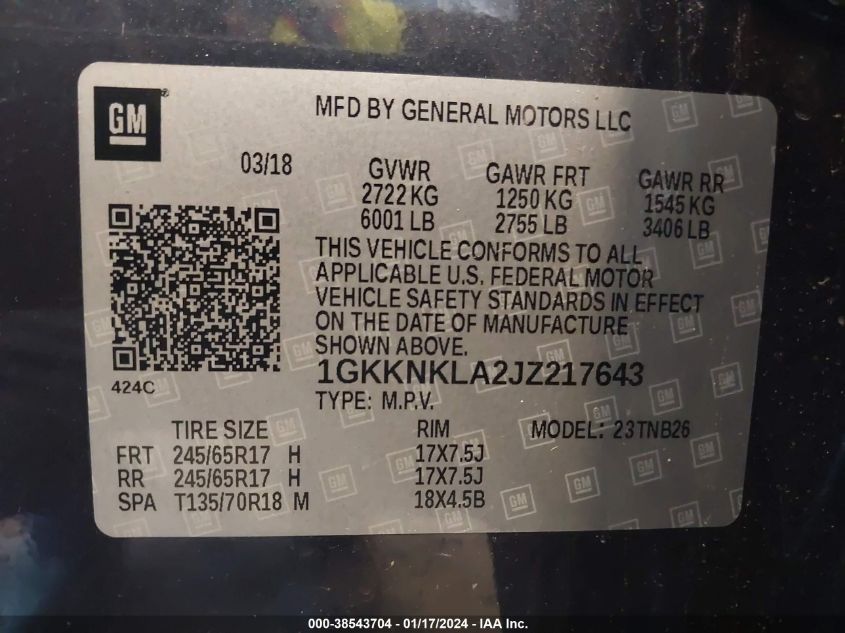 2018 GMC ACADIA SLE - 1GKKNKLA2JZ217643