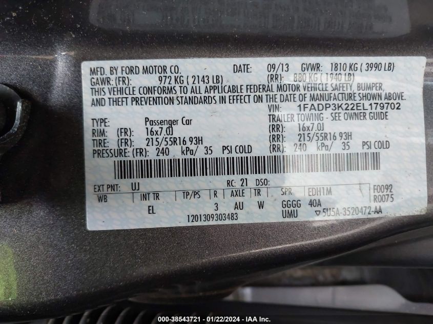 2014 FORD FOCUS SE - 1FADP3K22EL179702