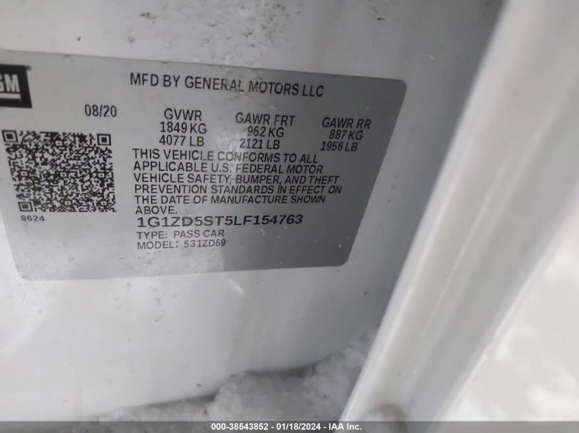 2020 CHEVROLET MALIBU FWD LT - 1G1ZD5ST5LF154763