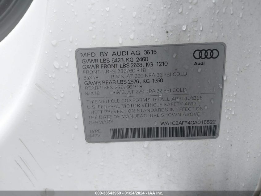 2016 AUDI Q5 2.0T PREMIUM - WA1C2AFP4GA015522