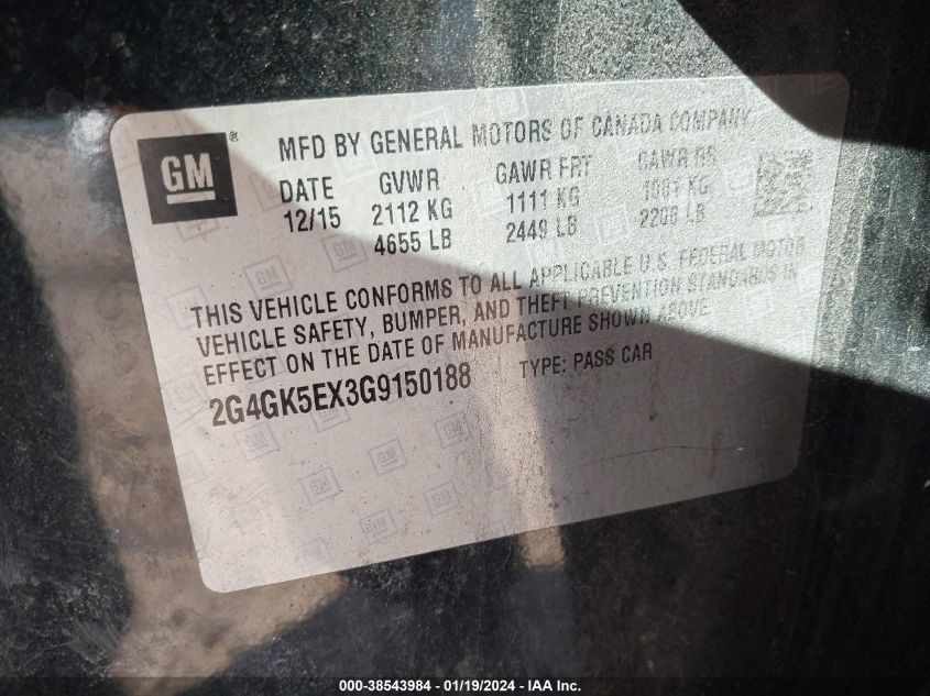 2016 BUICK REGAL - 2G4GK5EX3G9150188
