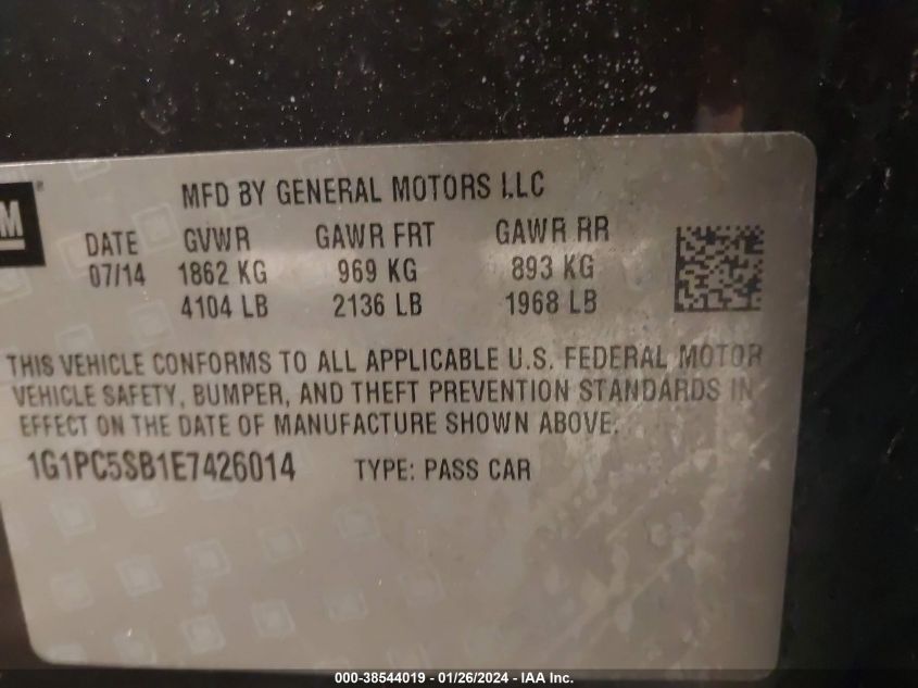 2014 CHEVROLET CRUZE LT - 1G1PC5SB1E7426014