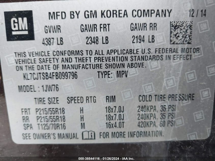 2015 CHEVROLET TRAX LTZ - KL7CJTSB4FB099796