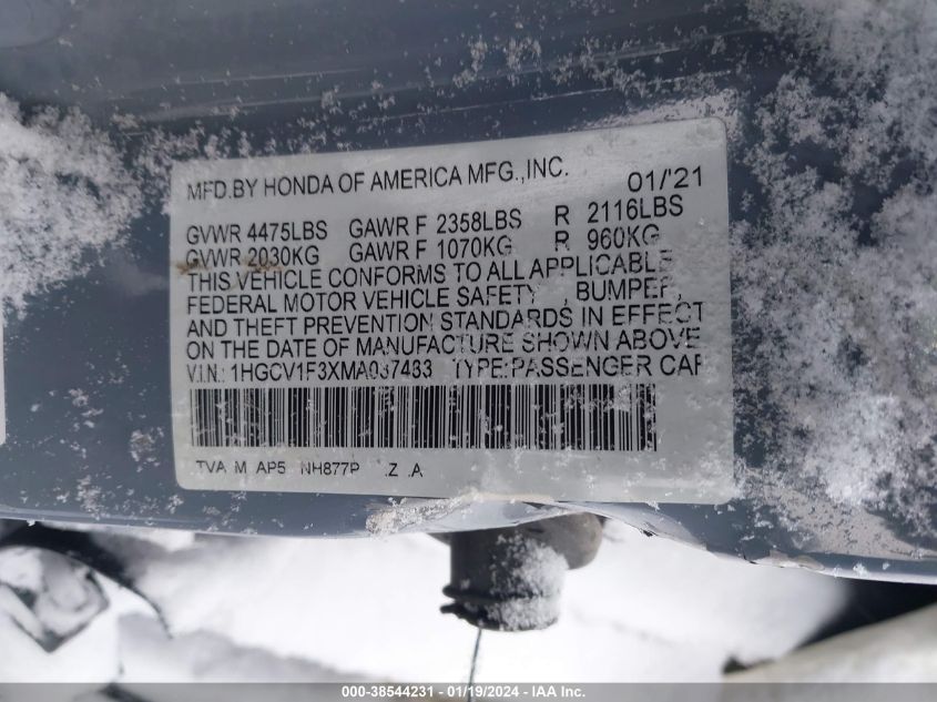 2021 HONDA ACCORD SPORT - 1HGCV1F3XMA037483