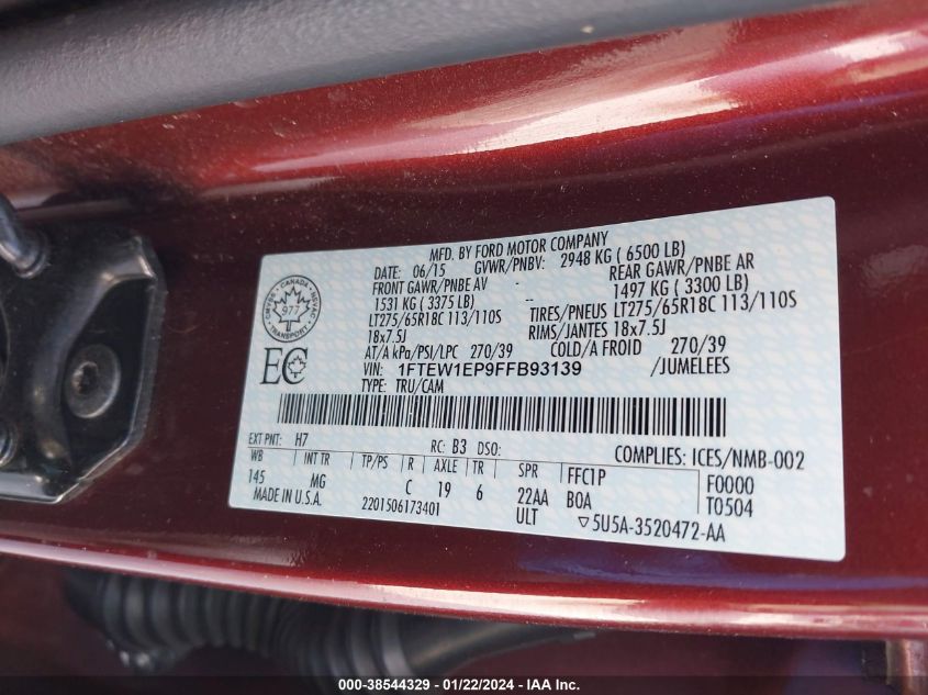 2015 FORD F-150 SUPERCREW - 1FTEW1EP9FFB93139