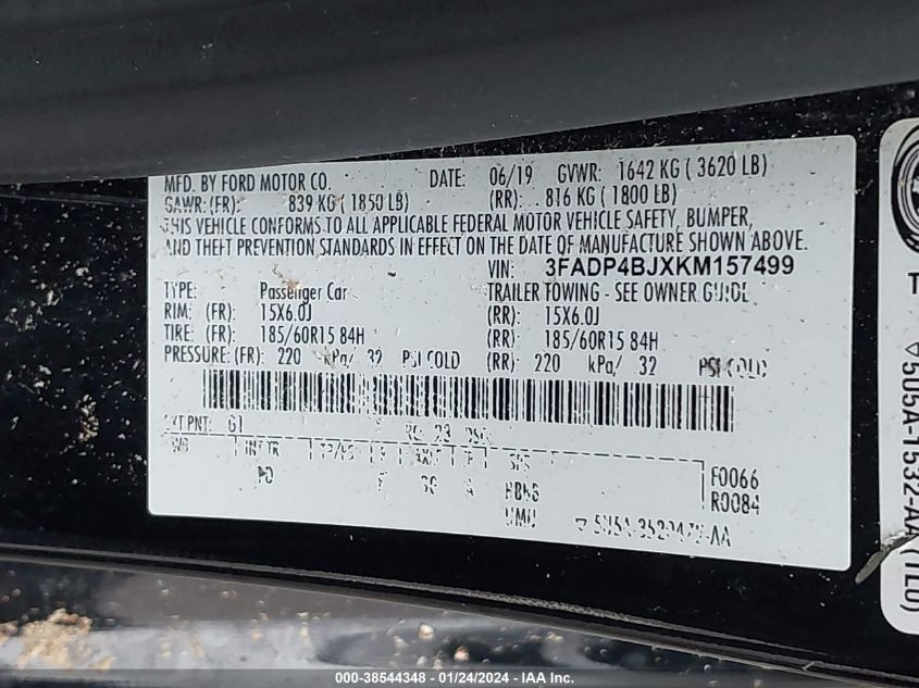 2019 FORD FIESTA SE - 3FADP4BJXKM157499