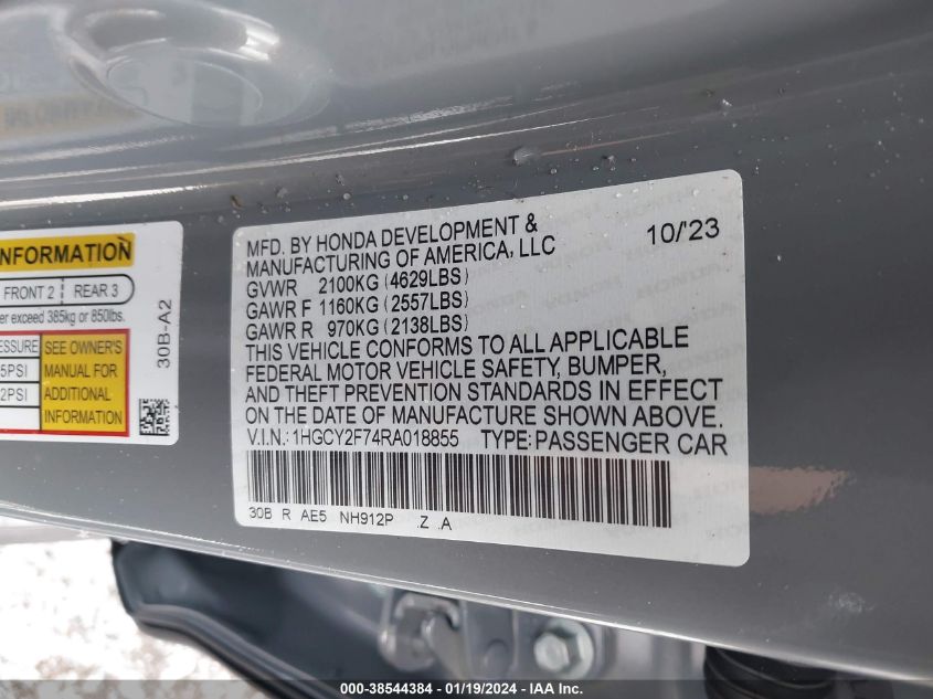 2024 HONDA ACCORD HYBRID SPORT-L - 1HGCY2F74RA018855