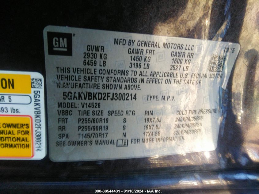 2015 BUICK ENCLAVE LEATHER - 5GAKVBKD2FJ300214