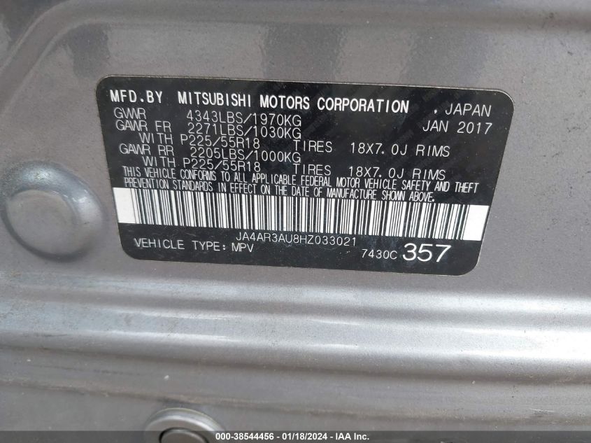 2017 MITSUBISHI OUTLANDER SPORT 2.0 ES/2.0 LE - JA4AR3AU8HZ033021